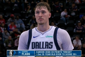 未来可期！弗拉格是历史上第二个18岁得分30+的球员 第一是詹姆斯